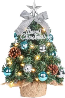 Mini-kerstboom - blauw met zilver - 40 cm - kunstmatig