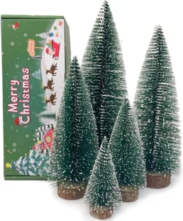 Mini kerstboom decoratieset met houten basis