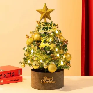 Mini-kerstboom goud 60 cm voorverlicht met led-lampen