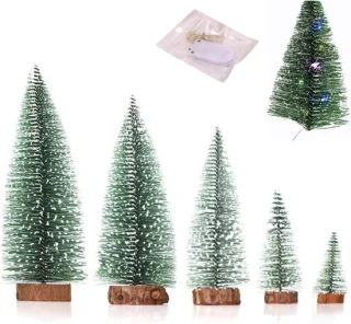 Mini-kerstboom - groen - 10 cm - kunststof met houten sokkel
