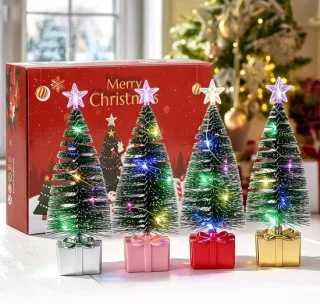Mini kerstboom groen 16 cm met LED-verlichting