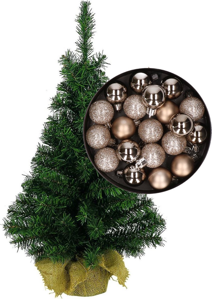 Mini kerstboom H45 cm champagne met kerstballen