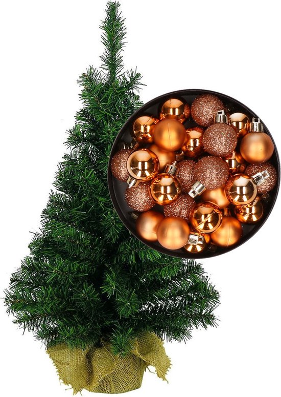 Mini kerstboom H45 cm koper met kerstballen