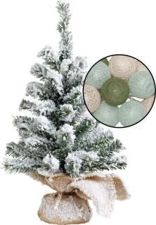 Mini kerstboom H45 cm met lichtslinger groen bollen mix