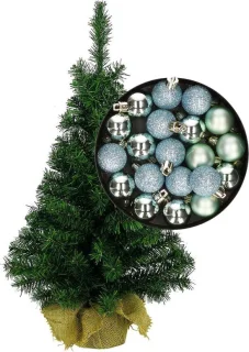 Mini kerstboom H45 cm mintgroen inclusief kerstballen