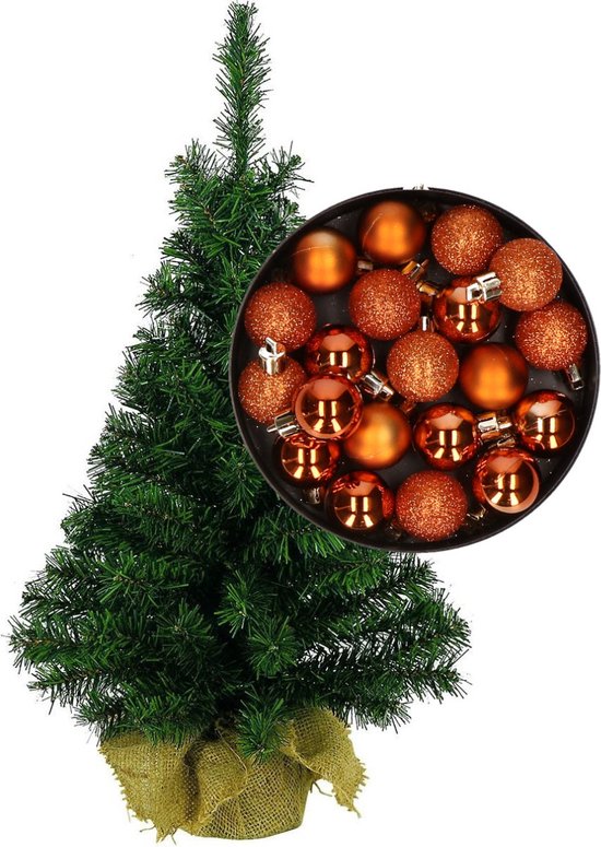 Mini kerstboom H45 cm oranje inclusief kerstballen