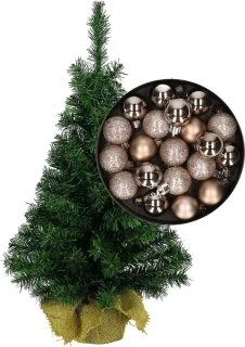 Mini kerstboom H75 cm champagne inclusief kerstballen