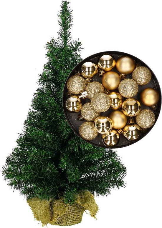 Mini kerstboom H75 cm goud - Kunstkerstboom inclusief kerstballen
