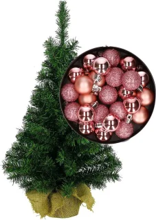 Mini kerstboom H75 cm roze inclusief kerstballen