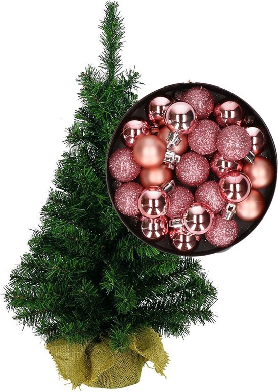 Mini kerstboom H75 cm roze inclusief kerstballen