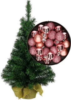 Mini kerstboom H75 cm roze inclusief kerstballen