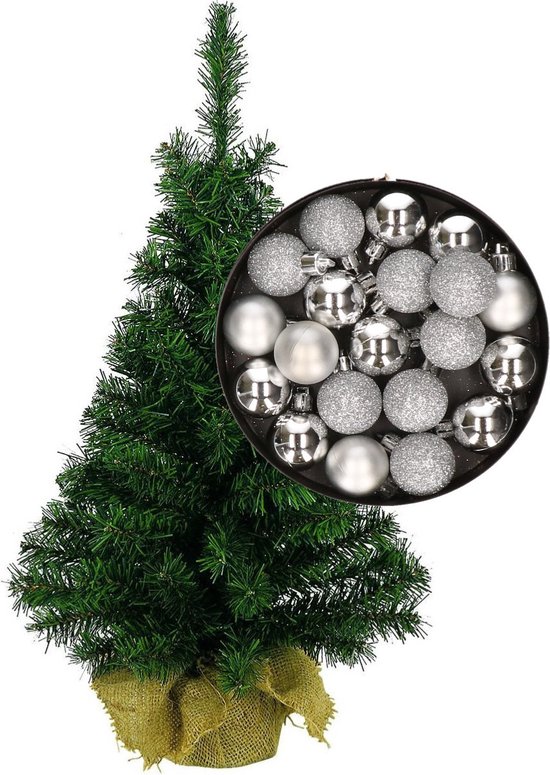 Mini kerstboom H75 cm zilver inclusief kerstballen