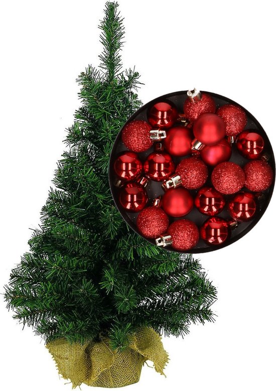 Mini kerstboom kunst H75 cm incl. rode kerstballen