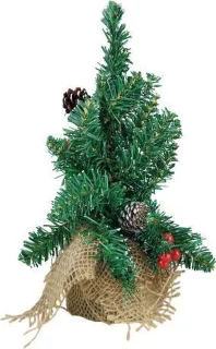 Mini kerstboom kunststof groen 43 cm met rieten mandje