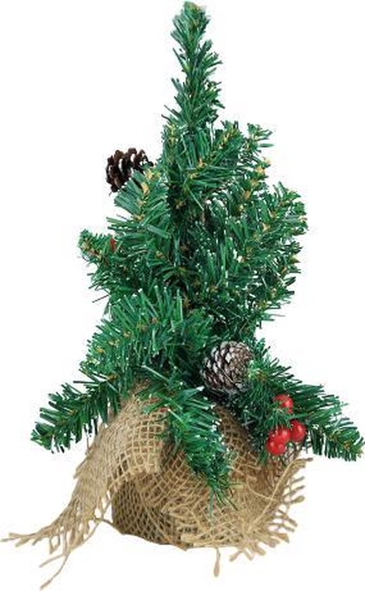 Mini kerstboom kunststof groen 43 cm met rieten mandje