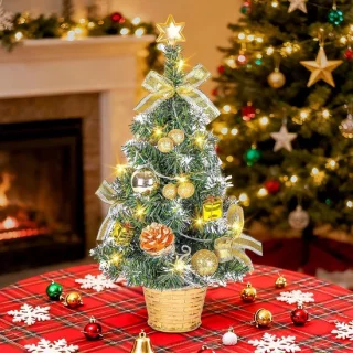 Mini-kerstboom met ledverlichting - Kunstkerstboom - Kerstboom knutselpakket - 40 cm - Goud