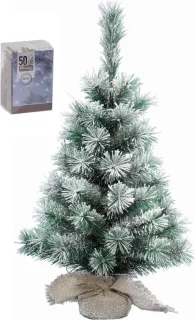 Mini kerstboom met verlichting 60 cm in jute zak