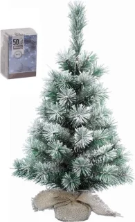 Mini kerstboom met verlichting 60 cm in jute zak