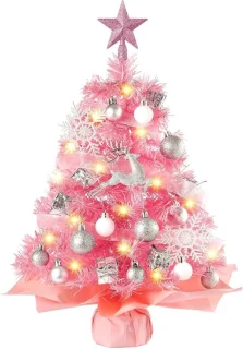 Mini kerstboom met verlichting, 61 cm, roze