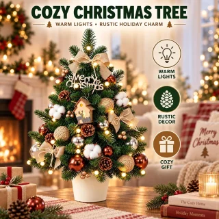 Mini kerstboom met verlichting - groen - 60 cm - kunststof met decoratiepakket - voor tafeldecoratie