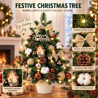 Mini kerstboom met verlichting - groen - 60 cm - kunststof met decoratiepakket - voor tafeldecoratie