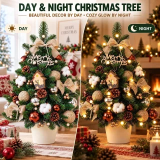 Mini kerstboom met verlichting - groen - 60 cm - kunststof met decoratiepakket - voor tafeldecoratie