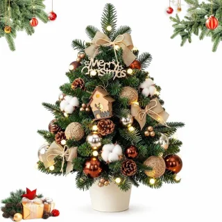Mini kerstboom met verlichting - groen - 60 cm - kunststof met decoratiepakket - voor tafeldecoratie