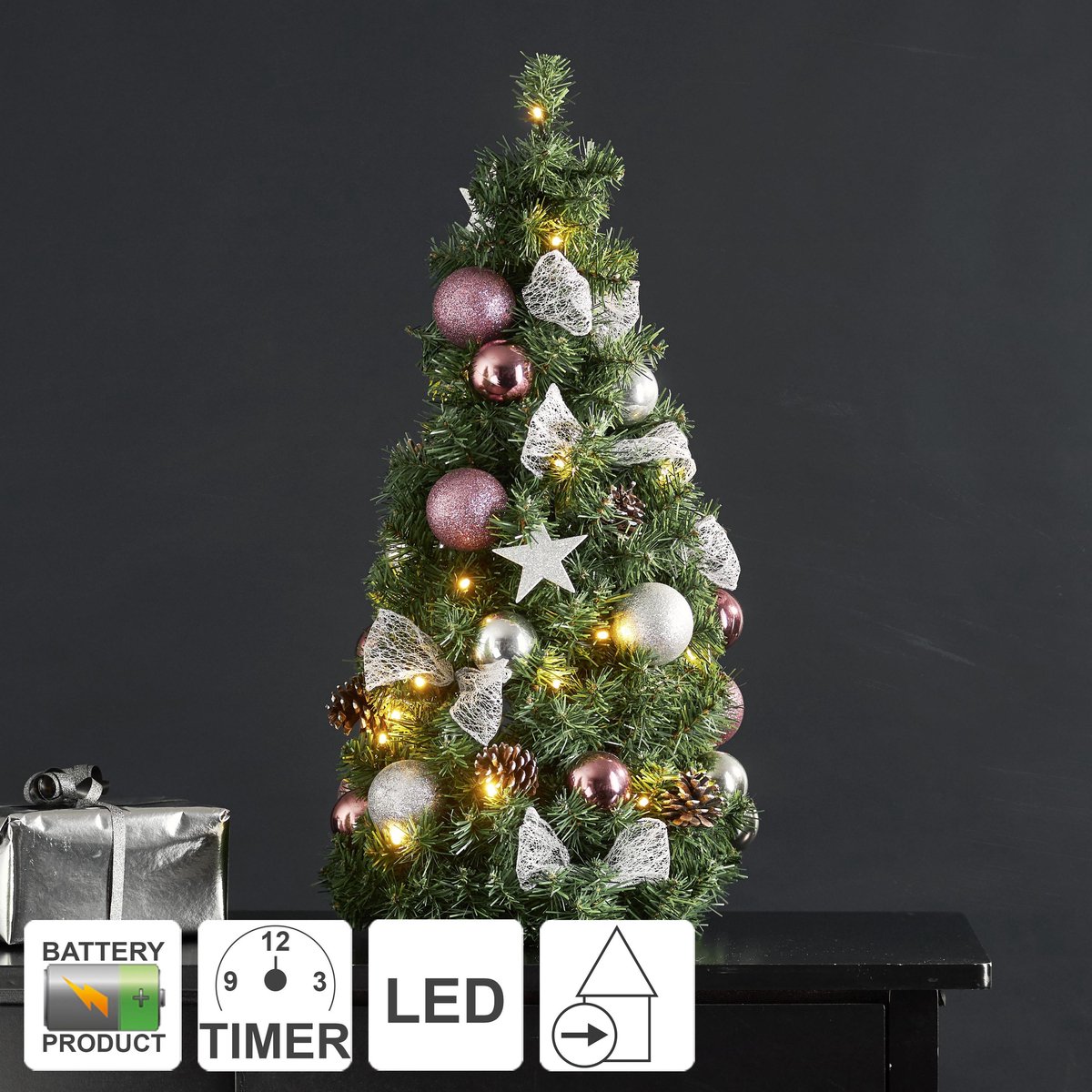 Mini kerstboom Noel 65cm warm wit batterij
