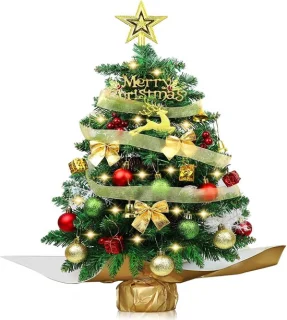 Mini kerstboom - rood en goud - 60 cm - kunstkerstboom met led-verlichting