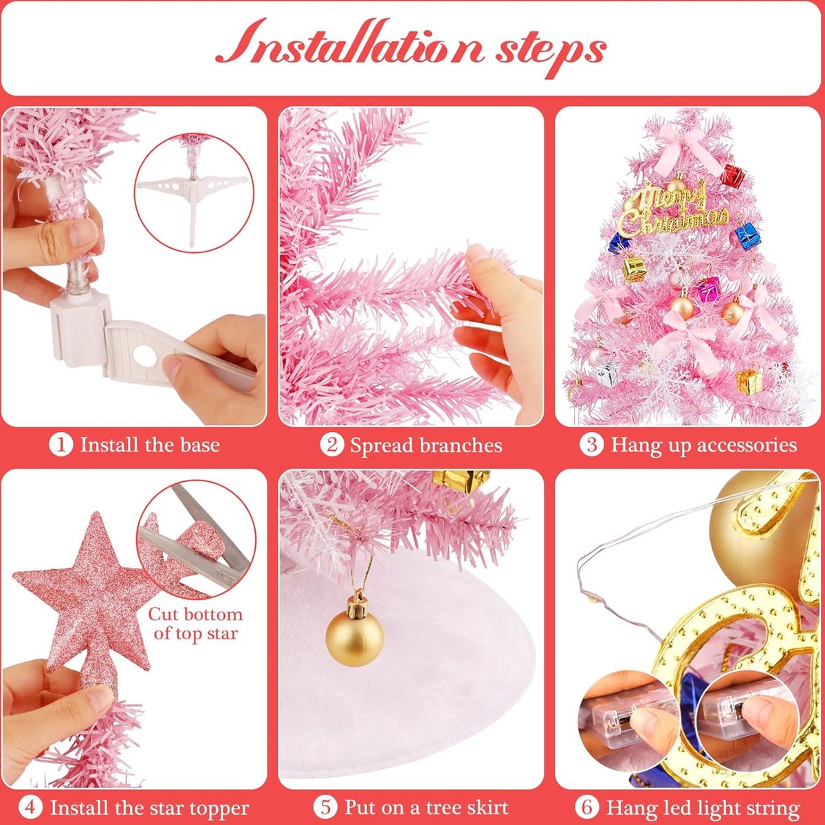 Mini-kerstboom roze 61 cm met bolornamenten