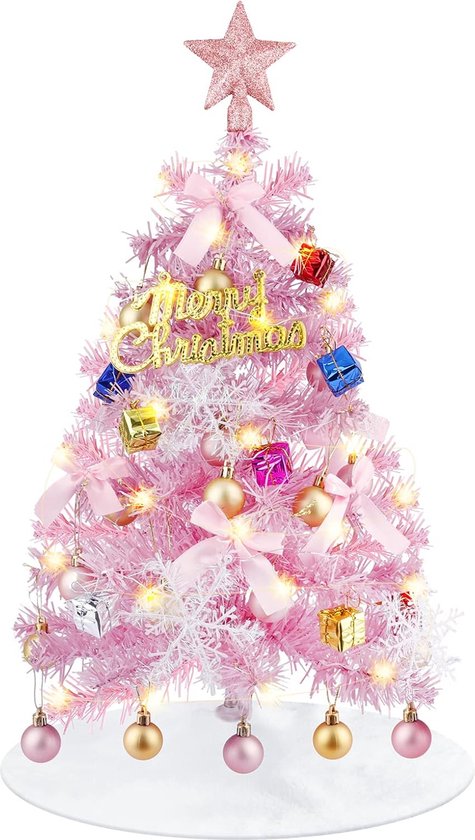 Mini-kerstboom roze 61 cm met bolornamenten