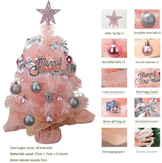 Mini-kerstboom set – roze model 2, 60 cm