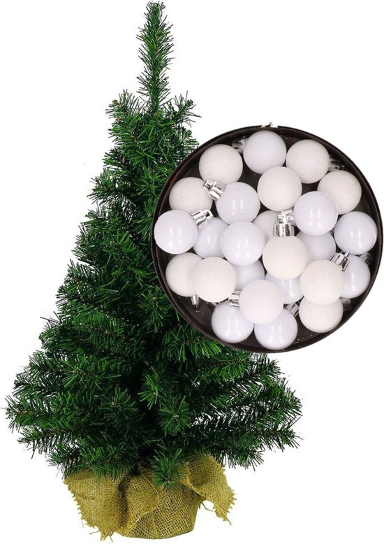 Mini kerstboom wit H45 cm inclusief kerstballen