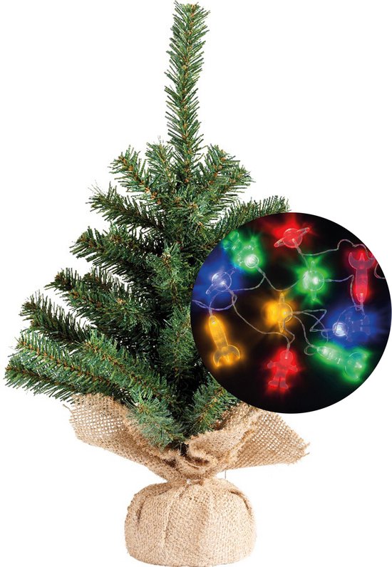 Mini kerstboompje 45 cm kunststof met lichtsnoer