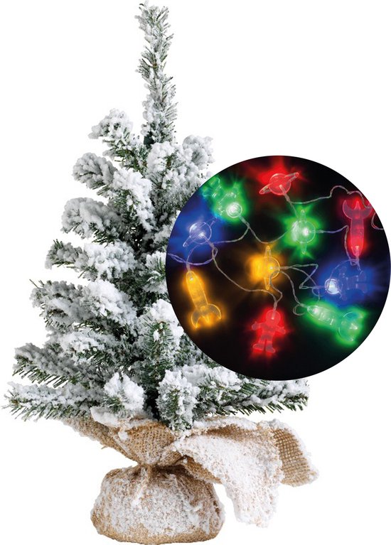 Mini kerstboompje besneeuwd 45 cm met lichtsnoer 165 cm kunststof