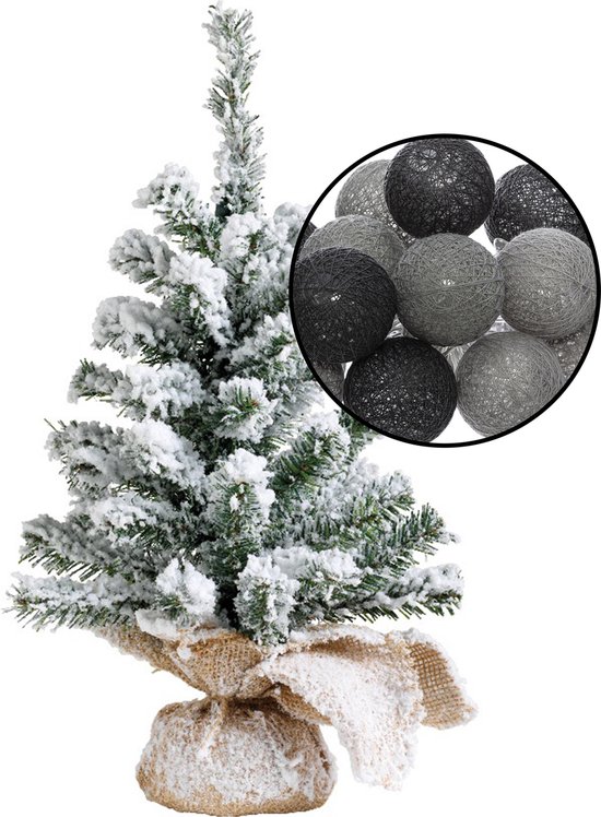 Mini kerstboompje kunst H45 cm zwart/grijs met verlichting