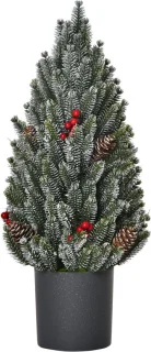 Mini kerstboompje met dennenappels en rode bessen in pot 50 cm