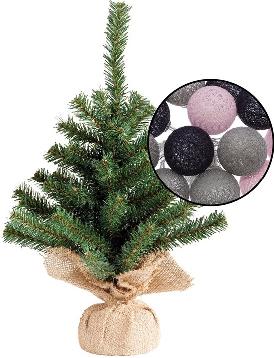 Mini kunst kerstboom groen H45 cm Lichtroze Grijze Bollen