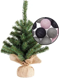 Mini kunst kerstboom groen H45 cm Lichtroze Grijze Bollen