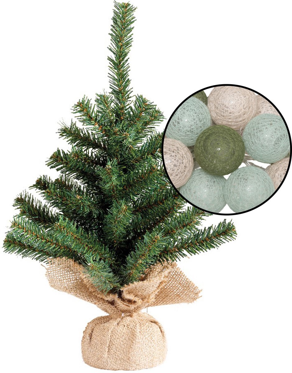 Mini kunst kerstboom groen H45 cm met verlichting