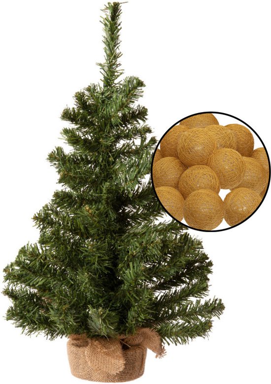 Mini kunst kerstboom groen met verlichting H60 cm