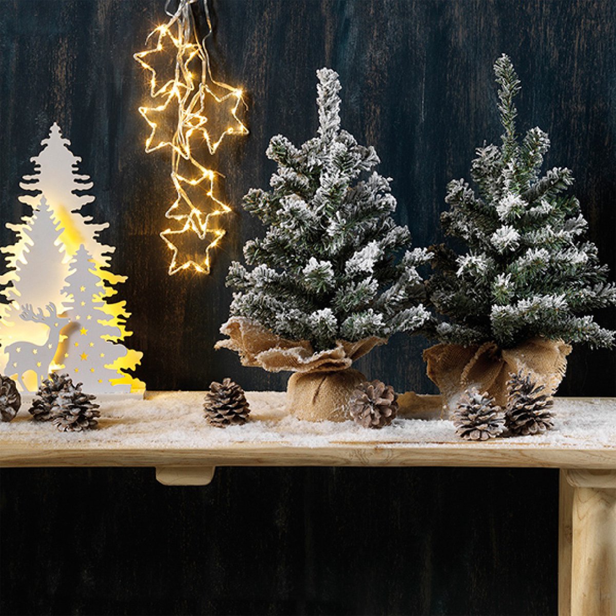Mini kunst kerstboom H45 cm met verlichting okergeel