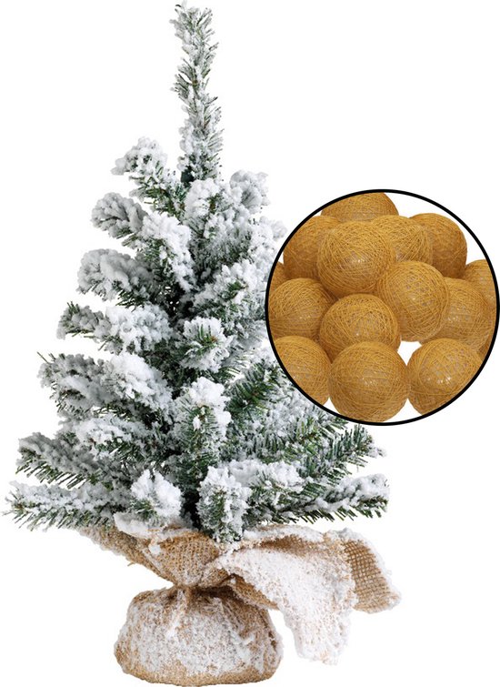 Mini kunst kerstboom H45 cm met verlichting okergeel