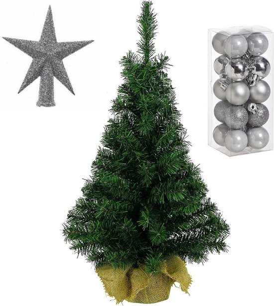 Mini kunst kerstboom zilver 45 cm 21-delig kunststof
