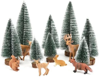 Mini kunstkerstbomen set met dierfiguren