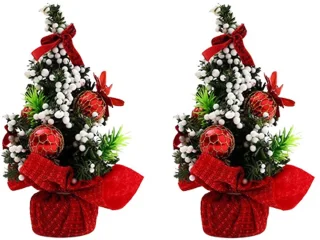 Mini kunstkerstboom 20 cm (set van 2) - rood