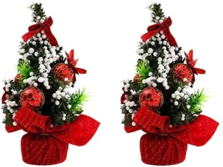 Mini kunstkerstboom 20 cm (set van 2) - rood