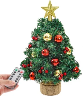 Mini kunstkerstboom 40 cm met afstandsbediening