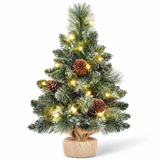 Mini kunstkerstboom 40 cm sneeuw en dennenappels