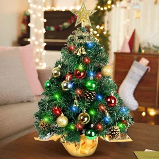 Mini kunstkerstboom 42x12x12 cm - stervormige bureaukerstboom, groen